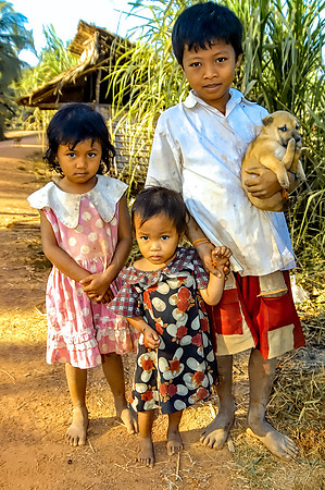 Siblings and Puppy, Cambodian Village- 20