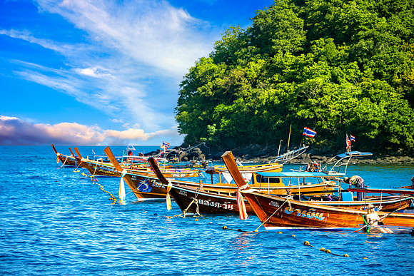 Moored Thai Wooden Boats Panyee Village, Phang Nga Bay 1