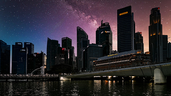 Banker's Row At Night From the Singapore River. 2