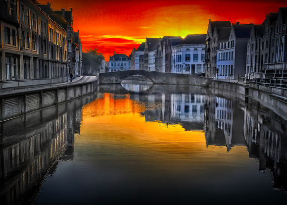 Canal and Bridge At Sunrise Bruges 26