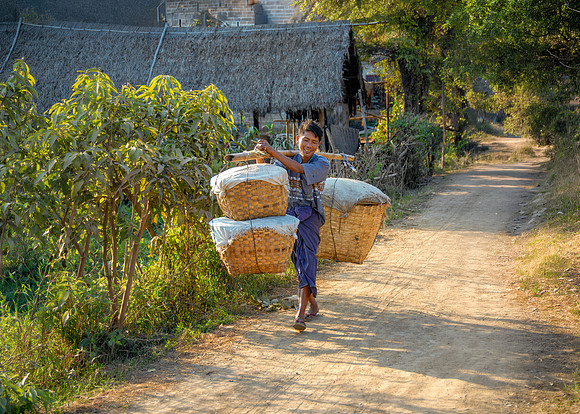 Bearing the Load On A Bamboo Pole Burma 26