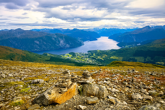 Mount Stranda Overlook With Town of Stranda Below, Norway