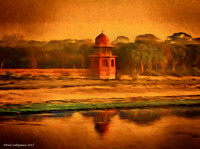 Across the Yamuna River From the Taj Mahal Morning Mist  6 signed
