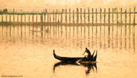 Boatman and Teak Bridge Mandalay Burma signed